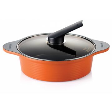 HAPPYCALL 24cm Die Cast Low Stock Pot - Orange 3003-0015