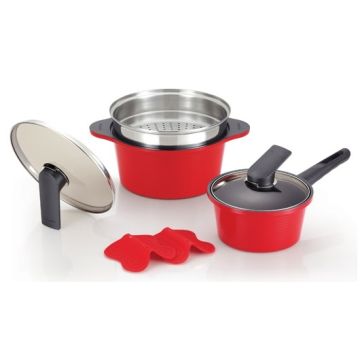 HAPPYCALL HC Alumite 2pc Pot & Steamer Set - Red 3900-2106