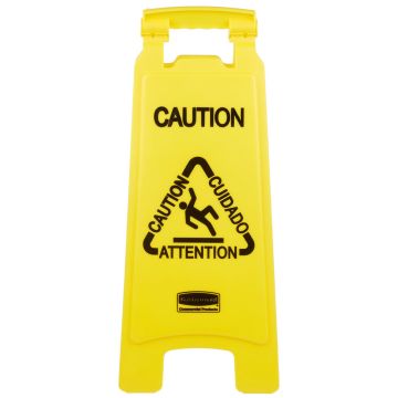 RUBBERMAID 26" Multilingual Caution Floor Sign (Yellow) FG611200YEL