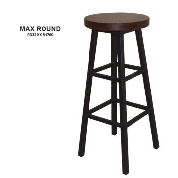 Max Round Bar Stool | Wooden Seat | Steel Frame